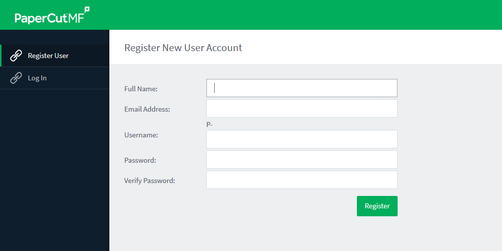 Image of Register New User Account screen