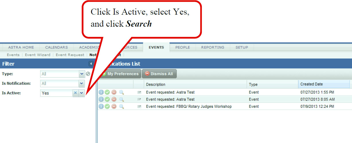 Click Is Active, select Yes, and click Search