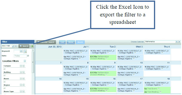Click the Excel Icon to export the filter to the spreadsheet