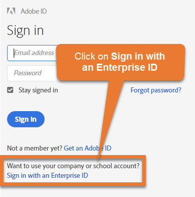 Image of Click on Sign in with an Enterprise ID