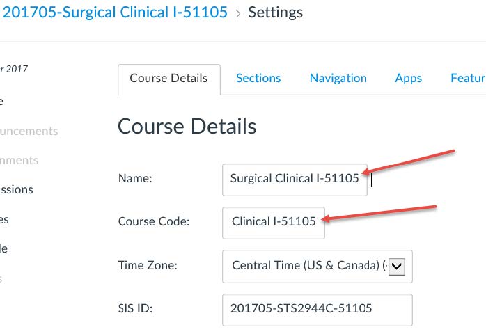 Course Details Name and Course Code