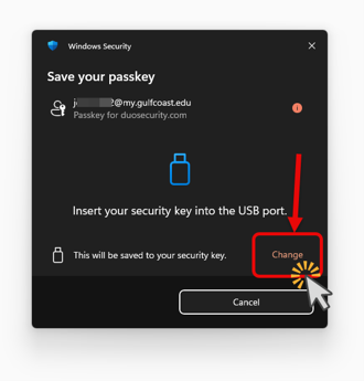 Save your security key into the USB port
