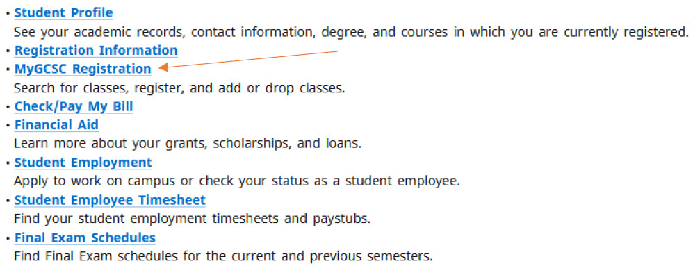 MyGCSC Registration Highlighted