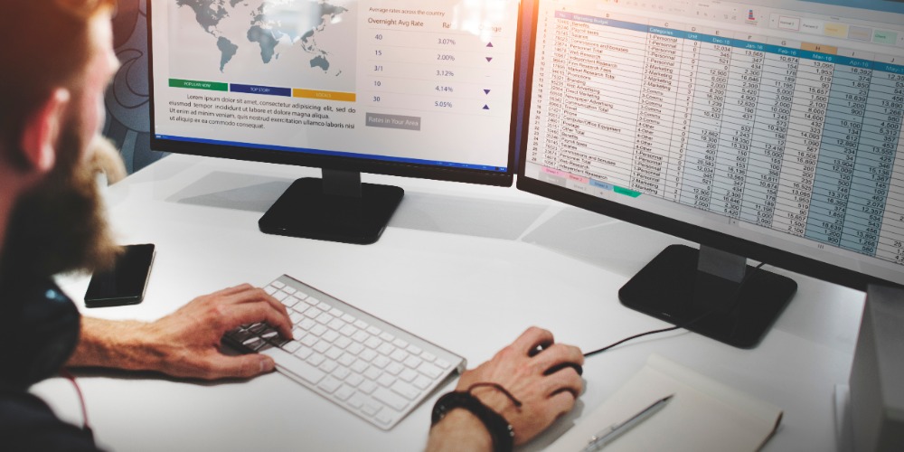 Man looking at graphs on computer