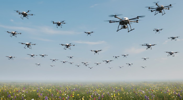 drones flying
