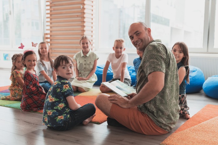 Teacher with students