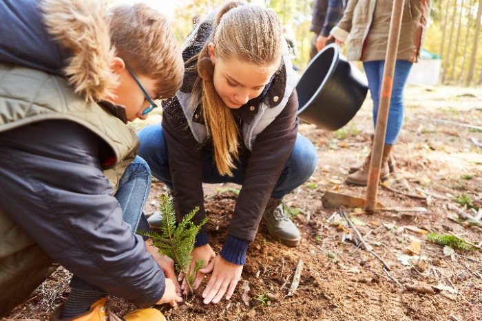 Girls planting