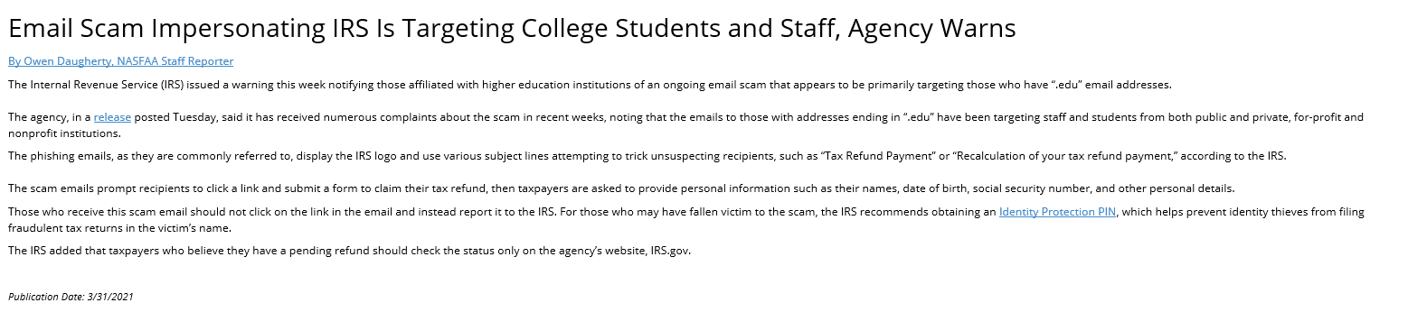 Message from IRS scam